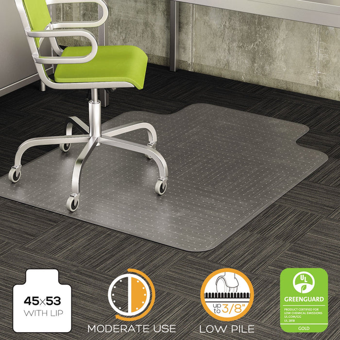 deflecto DuraMat Moderate Use Chair Mat for Low Pile Carpet, 45 x 53, Wide Lipped, Clear