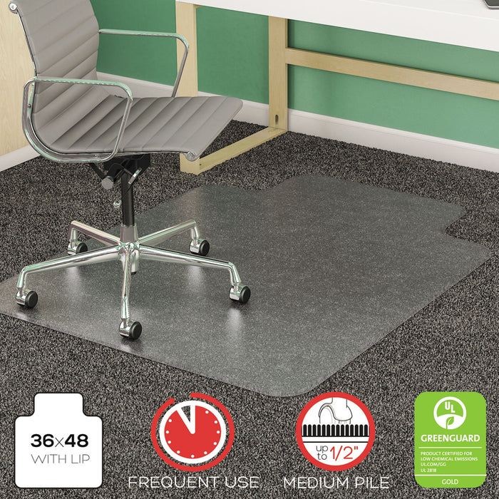 deflecto SuperMat Frequent Use Chair Mat, Med Pile Carpet, Flat, 36 x 48, Lipped, Clear