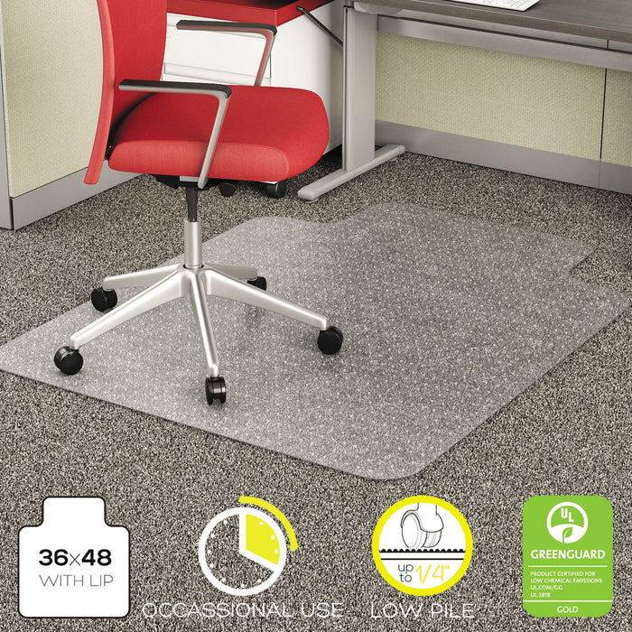 deflecto EconoMat Occasional Use Chair Mat, Low Pile Carpet, Flat, 36 x 48, Lipped, Clear
