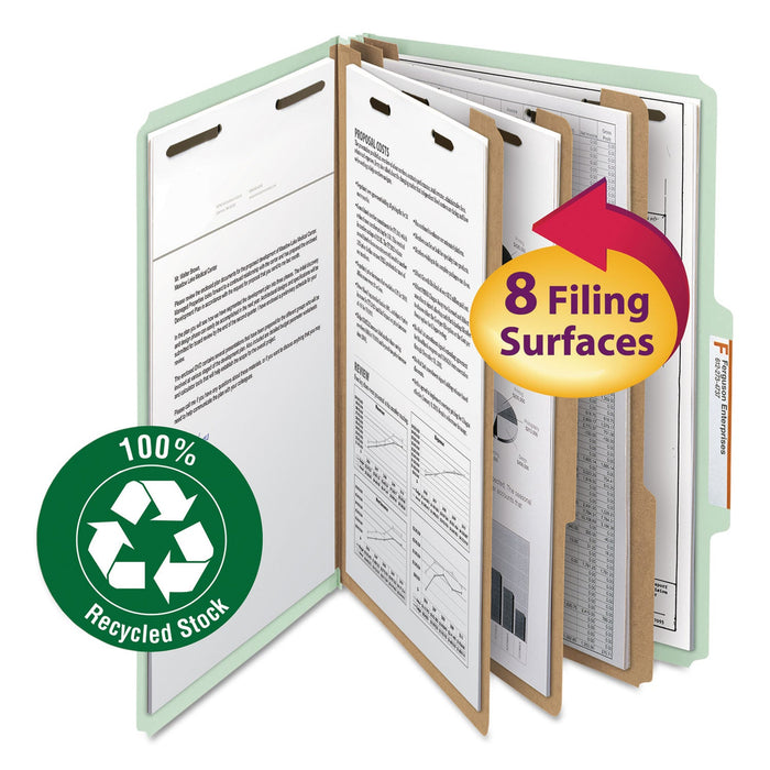 Smead 100% Recycled Pressboard Classification Folders, 3 Dividers, Legal Size, Gray-Green, 10/Box