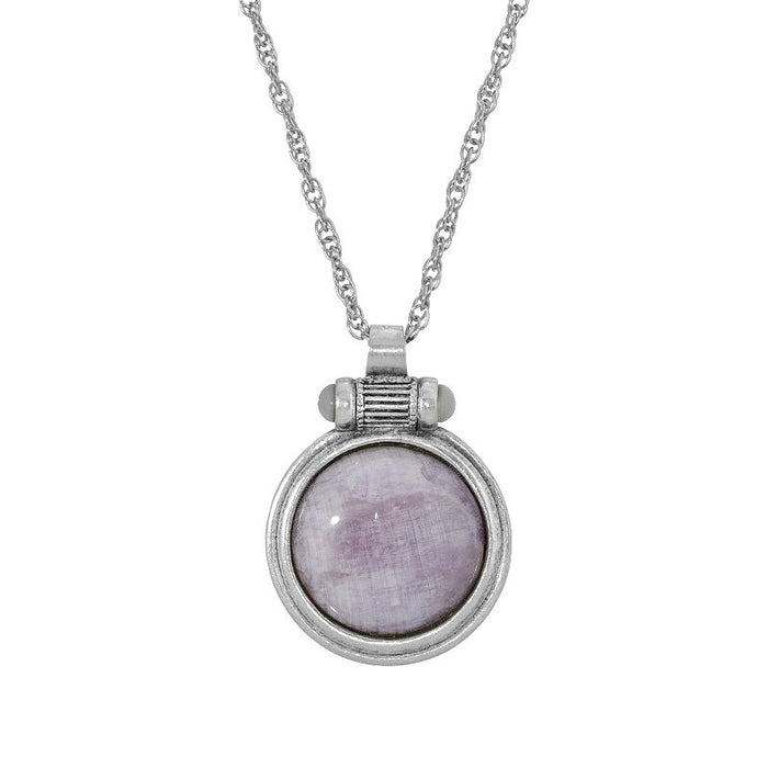 1928 28 Inch Silver Tone Amethyst Round Pendant Necklace by Vanessa Jane