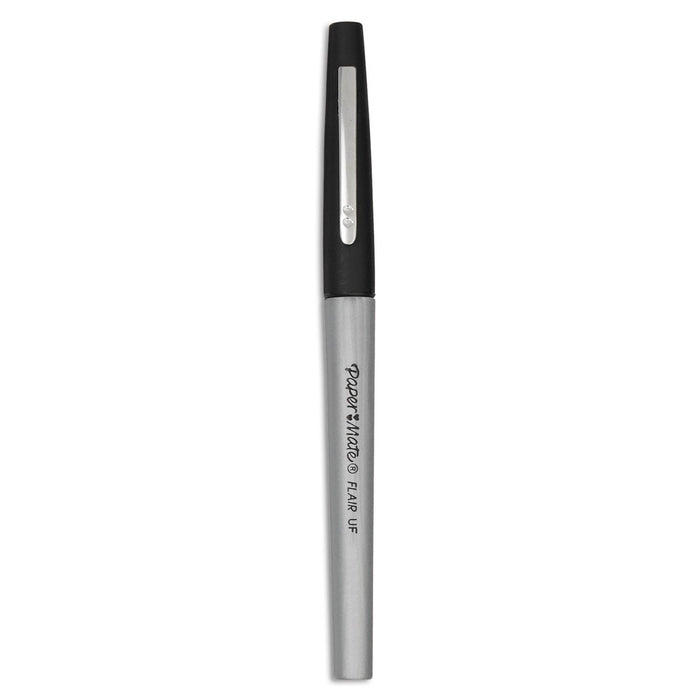 Paper Mate Flair Felt Tip Porous Point Pen, Stick, Extra-Fine 0.4 mm, Black Ink, Black Barrel, Dozen