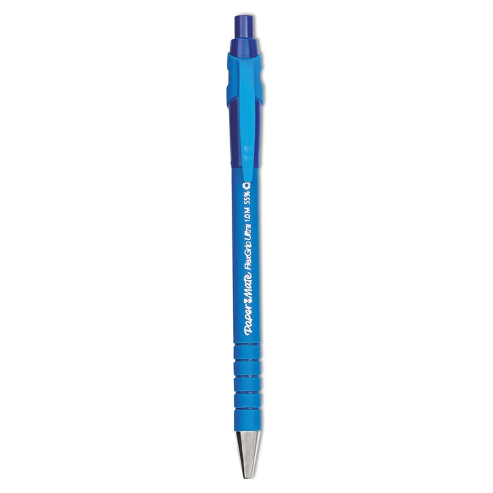 Paper Mate FlexGrip Ultra Ballpoint Pen, Retractable, Medium 1 mm, Blue Ink, Blue Barrel, Dozen