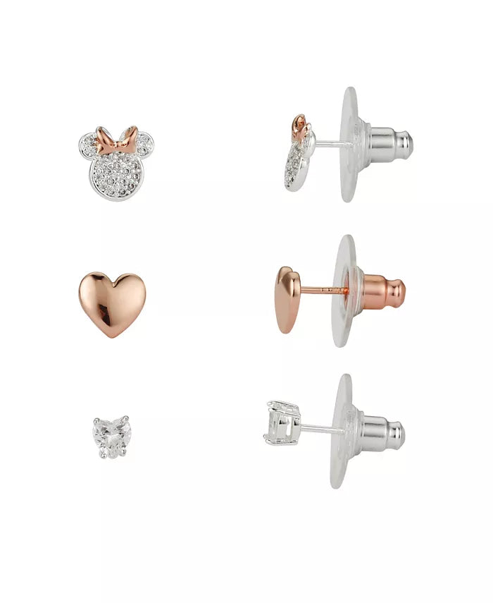 DISNEY Cubic Zirconia Minnie Mouse Earring Flash Plated Set 3 Piece by Vanessa Jane