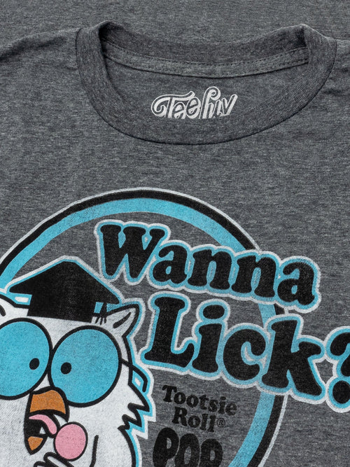Tootsie Roll Pop Mr. Owl Wanna Lick? T-Shirt - Gray by Tee Luv