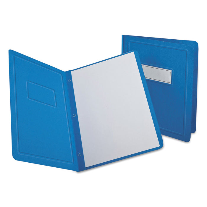Oxford Title Panel and Border Front Report Cover, 3-Prong Fastener, Panel and Border Cover, 0.5" Cap, 8.5 x 11, Light Blue, 25/Box