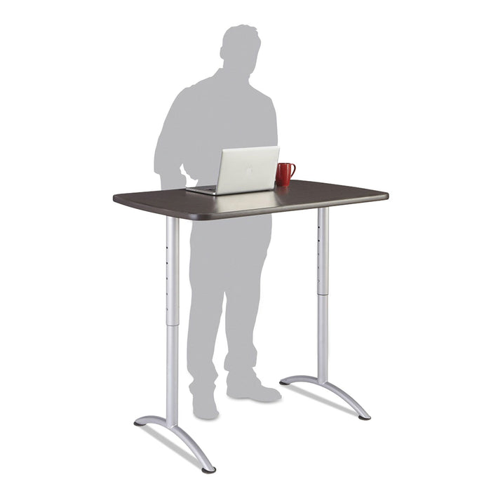 Iceberg ARC Adjustable-Height Table, Rectangular Top, 30w x 48d x 36 to 48h, Gray Walnut/Silver