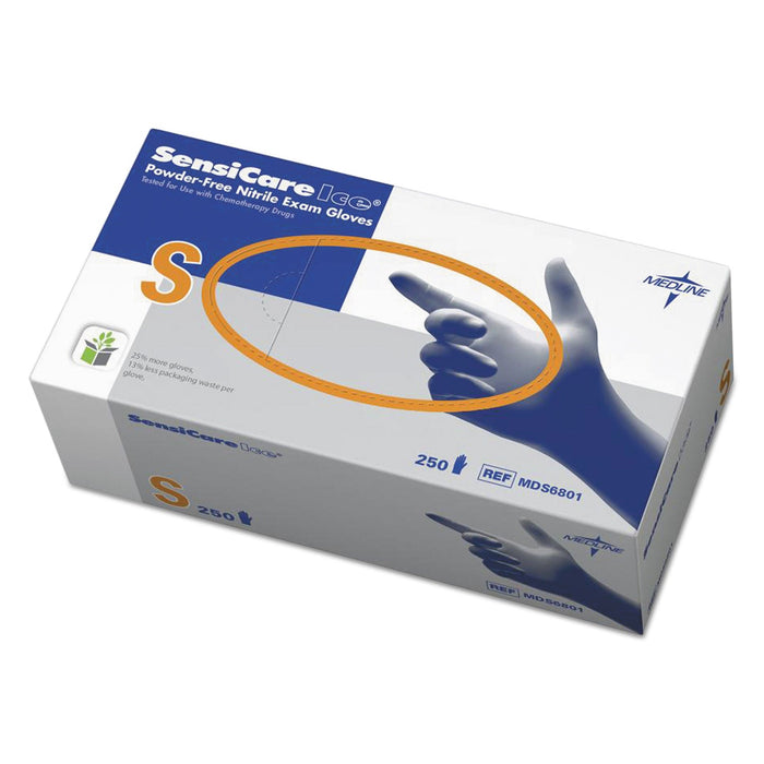 Medline Sensicare Ice Nitrile Exam Gloves, Powder-Free, Small, Blue, 250/Box
