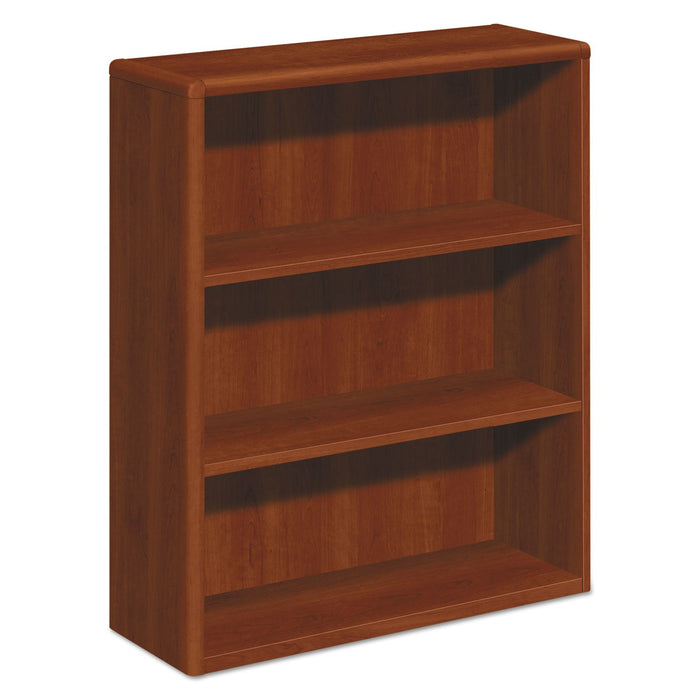HON 10700 Series Wood Bookcase, Three-Shelf, 36w x 13.13d x 43.38h, Cognac