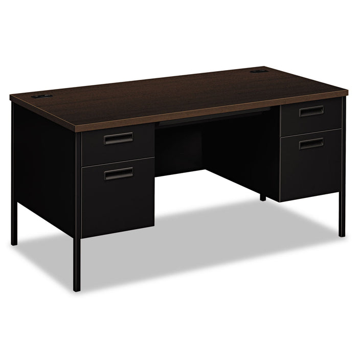 HON Metro Classic Series Double Pedestal Desk, Flush Panel, 60" x 30" x 29.5", Mocha/Black