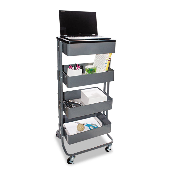 Vertiflex Adjustable Multi-Use Storage Cart and Stand-Up Workstation, 15.25" x 11" x 18.5" to 39", Gray