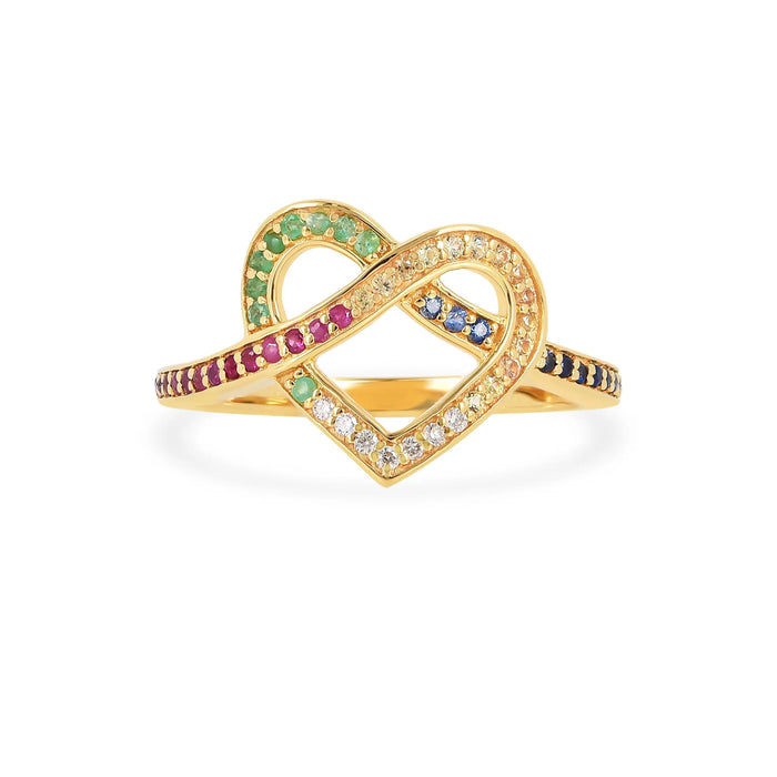 22k Gold Vermeil Diamond and Multi-Gemstone Infinity Heart Ring by Fine Color Jewels