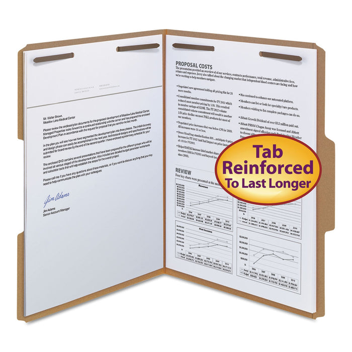 Smead Top Tab Fastener Folders, 1/3-Cut Tabs: Assorted, 2 Fasteners, Letter Size, 11-pt Kraft Exterior, 50/Box