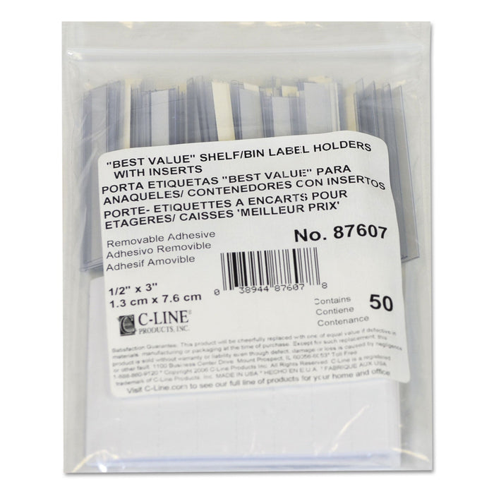 C-Line Self-Adhesive Label Holders, Top Load, 0.5 x 3, Clear, 50/Pack