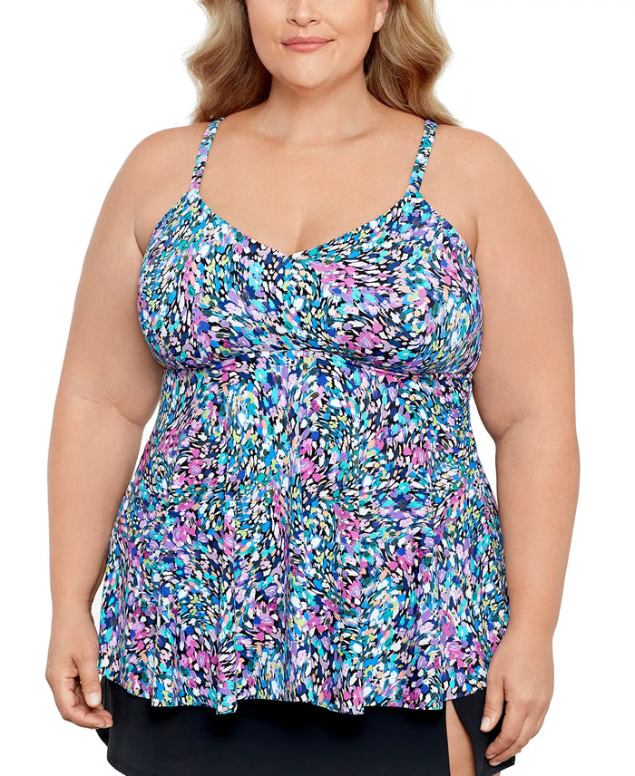 Swim Solutions Plus Size Printed V-Neck Underwire Tankini Top, Size 16W by Vanessa Jane