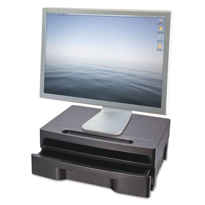 Officemate Monitor Stand with Drawer, 13.13" x 9.88" x 5", Black, Supports 40 lbs