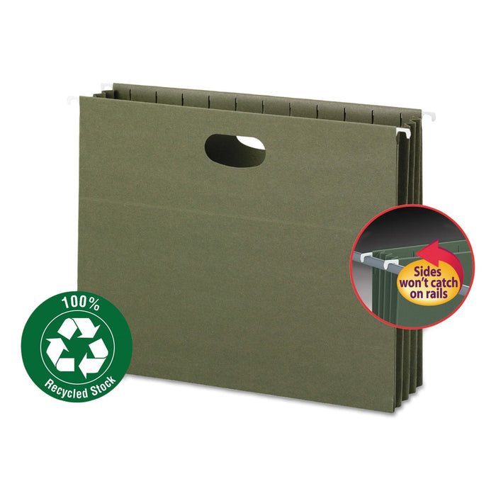 Smead 100% Recycled Hanging Pockets with Full-Height Gusset, 1 Section, 3.5" Capacity, Letter Size, Standard Green, 10/Box