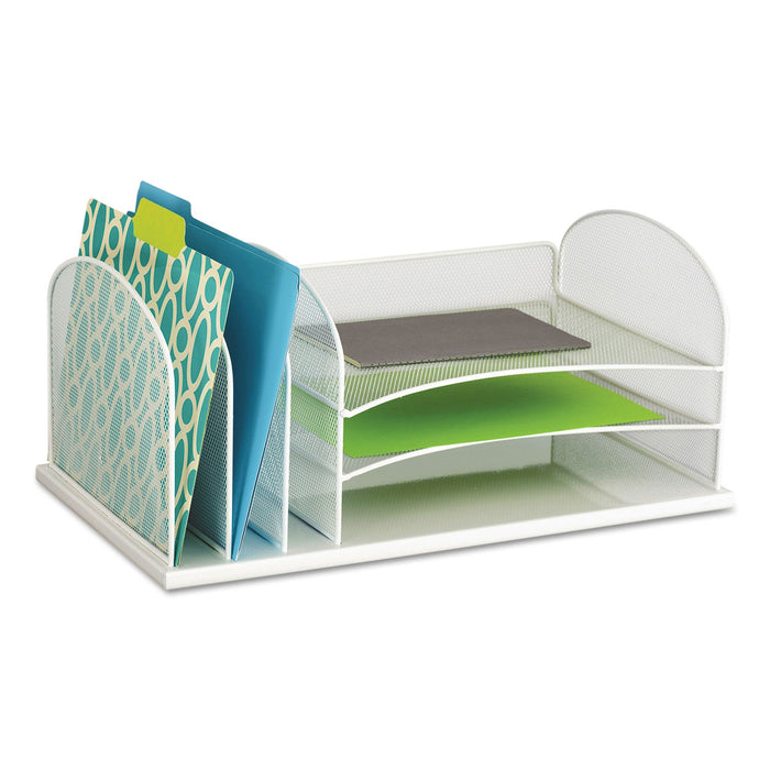 Safco Onyx Desk Organizer with Three Horizontal and Three Upright Sections, Letter Size Files, 19.5 x 11.5 x 8.25, White