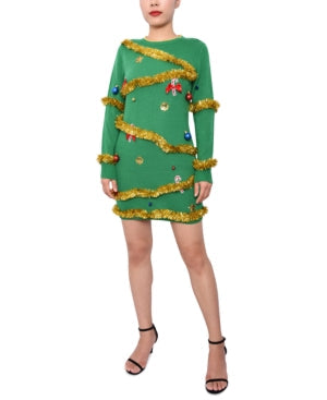 Planet Gold Juniors Christmas Tree Sweater Dress,Size Small by Vanessa Jane