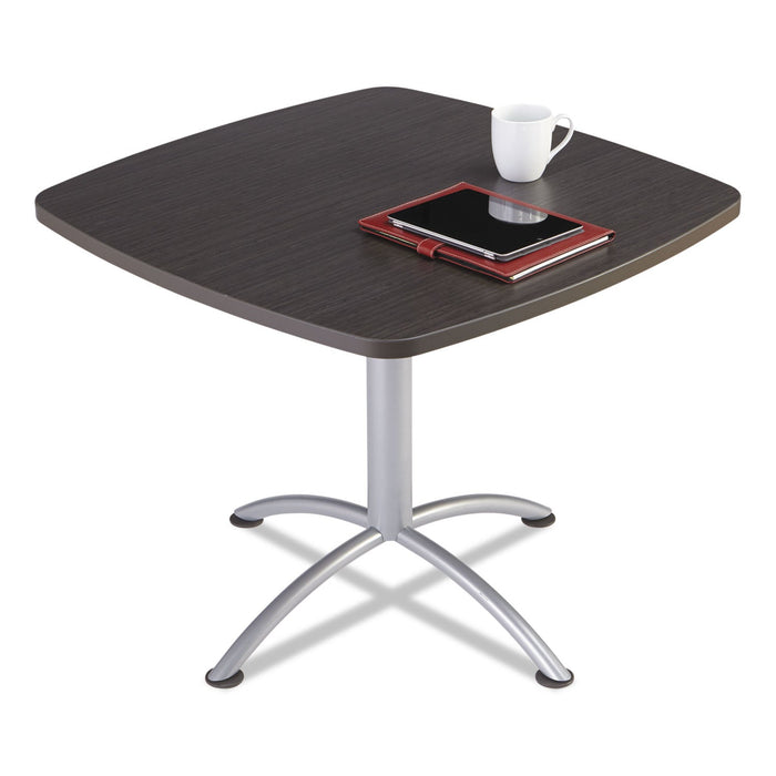 Iceberg iLand Table, Cafe-Height, Square Top, Contoured Edges, 36w x 36d x 29h, Gray Walnut/Silver