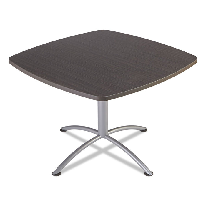 Iceberg iLand Table, Cafe-Height, Square Top, Contoured Edges, 42w x 42d x 29h, Gray Walnut/Silver