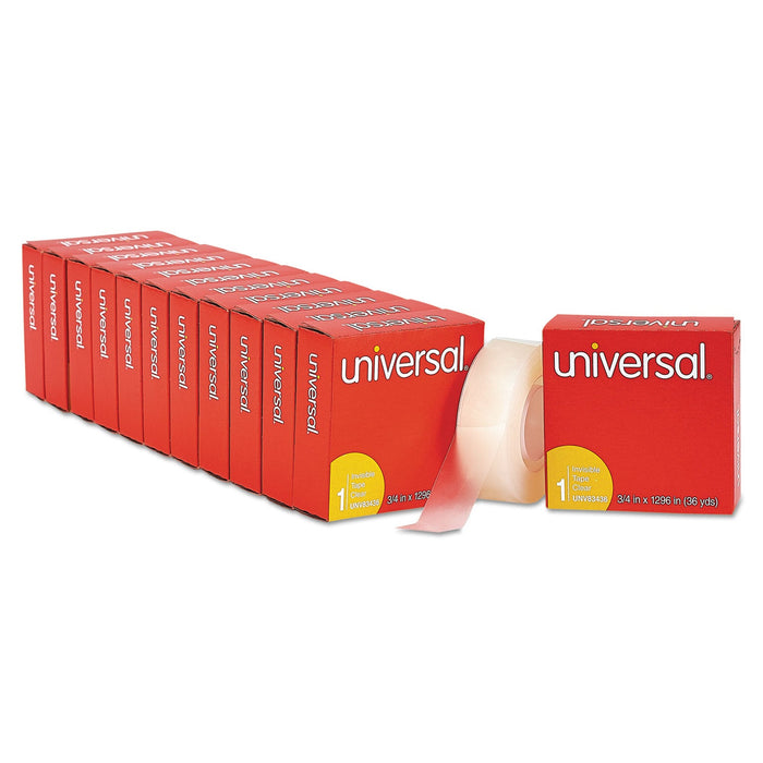Universal Invisible Tape, 1" Core, 0.75" x 36 yds, Clear, 12/Pack