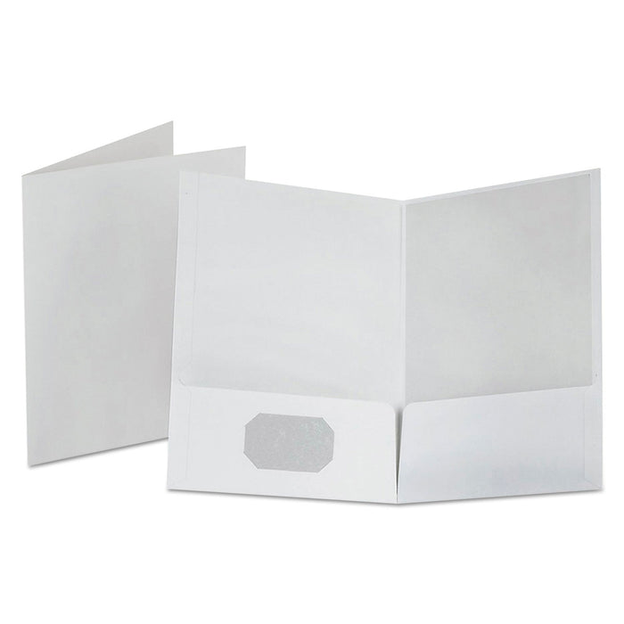Oxford Linen Finish Twin Pocket Folders, 100-Sheet Capacity, 11 x 8.5, White, 25/Box