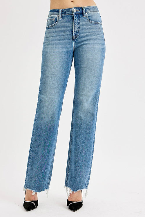 Tina Tummy Control High Rise Wide Leg Raw Cut Hem Jeans by Boutique 23