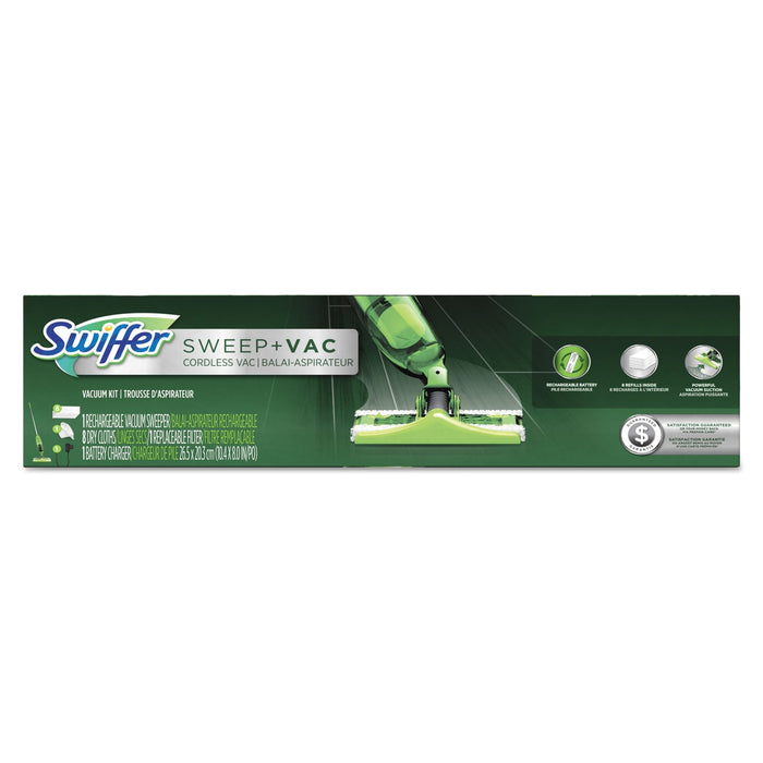 Swiffer Sweep + Vac Starter Kit with 8 Dry Cloths, 10" Cleaning Path, Green/Silver