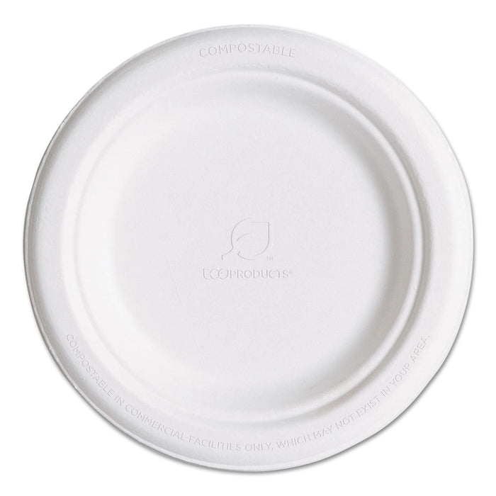Eco-Products Renewable and Compostable Sugarcane Plates, 6" dia, Natural White, 1,000/Carton