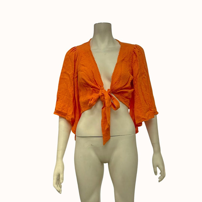 Lulus Friendship Bright Orange Tie-Front Crop Top, Size Large by Vanessa Jane