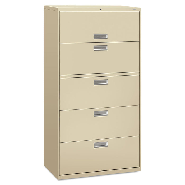 HON Brigade 600 Series Lateral File, 4 Legal/Letter-Size File Drawers, 1 Roll-Out File Shelf, Putty, 36" x 18" x 64.25"