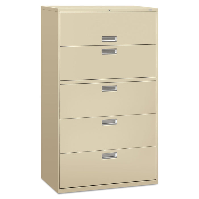 HON Brigade 600 Series Lateral File, 4 Legal/Letter-Size File Drawers, 1 Roll-Out File Shelf, Putty, 42" x 18" x 64.25"