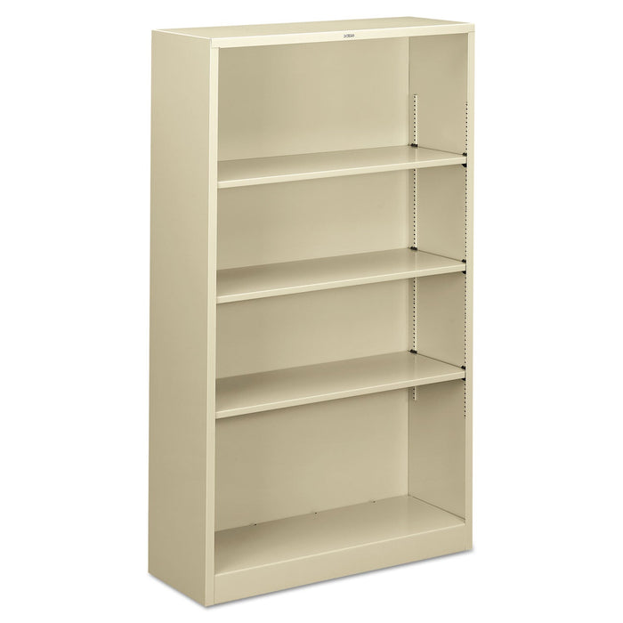 HON Metal Bookcase, Four-Shelf, 34.5w x 12.63d x 59h, Putty
