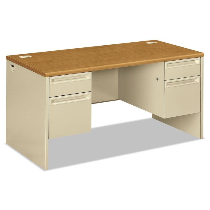 HON 38000 Series Double Pedestal Desk, 60" x 30" x 29.5", Harvest/Putty