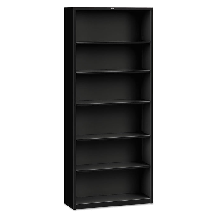 HON Metal Bookcase, Six-Shelf, 34.5w x 12.63d x 81.13h, Black