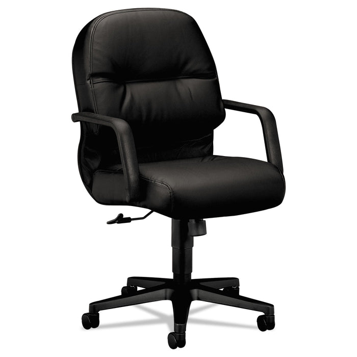 HON Pillow-Soft 2090 Series Leather Managerial Mid-Back Swivel/Tilt Chair, Supports 300 lb, 16.75" to 21.25" Seat Height, Black
