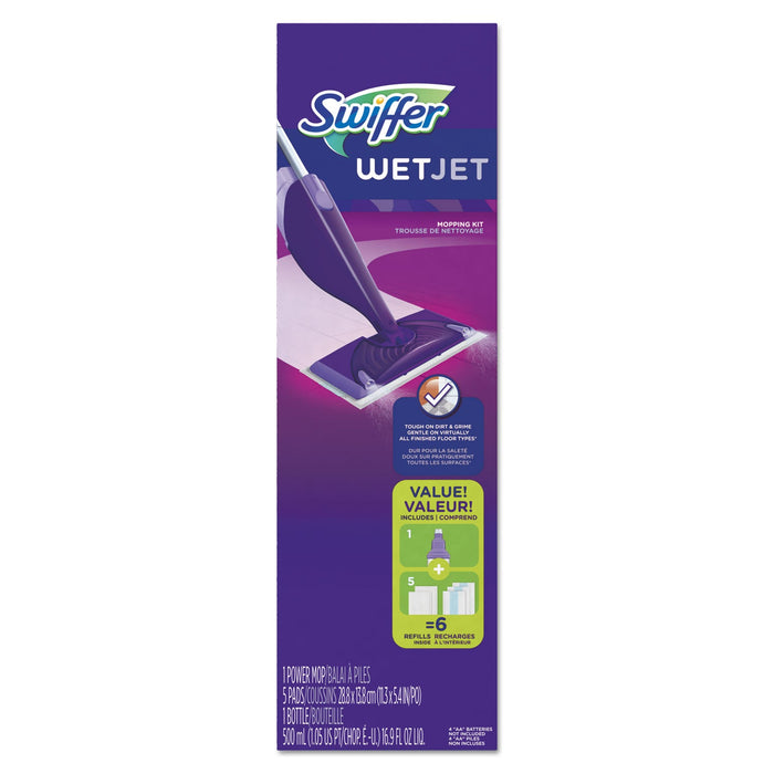 Swiffer WetJet Mop, 11 x 5 White Cloth Head, 46" Purple/Silver Aluminum/Plastic Handle