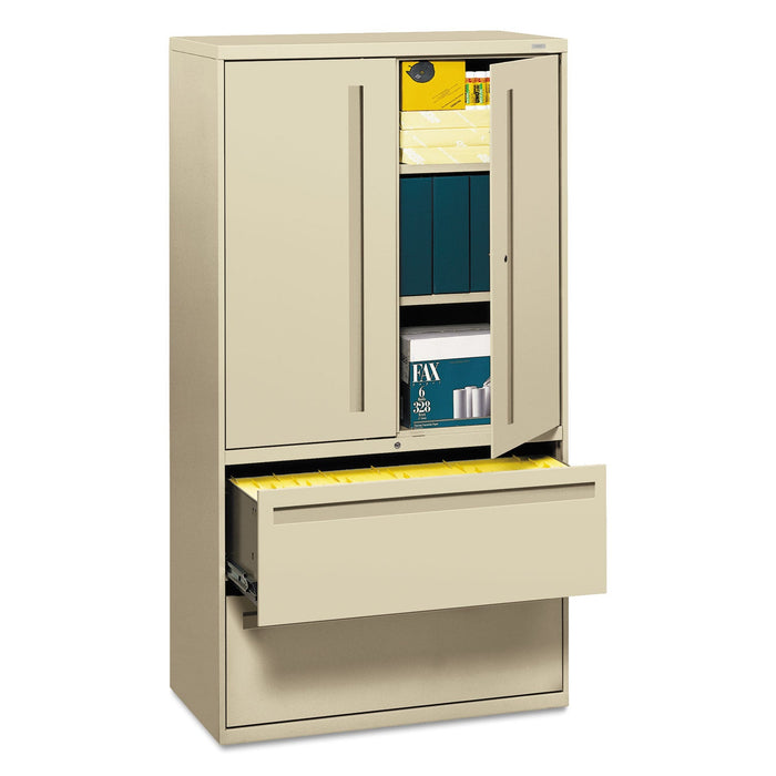HON Brigade 700 Series Lateral File, Three-Shelf Enclosed Storage, 2 Legal/Letter-Size File Drawers, Putty, 36" x 18" x 64.25"