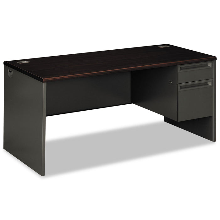 HON 38000 Series Right Pedestal Desk, 66" x 30" x 29.5", Mahogany/Charcoal