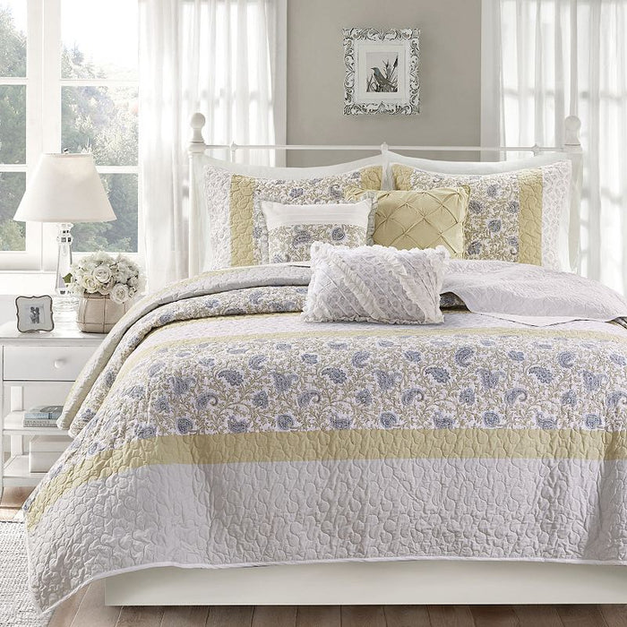 Madison Park Dawn 6 Piece Cotton Percale Reversible Coverlet Set - King/Cal King by Vanessa Jane