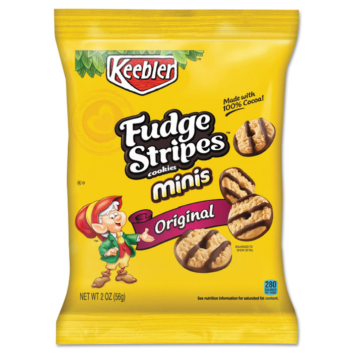 Keebler Mini Cookies, Fudge Stripes, 2 oz Snack Pack, 8/Box