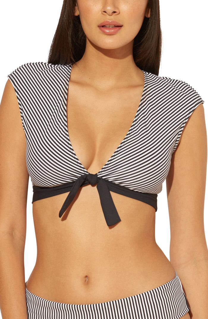 Bleu Rod Beattie N21673 Inside the Lines Tie Front Cap Sleeve Swim Top, Size 14 by Vanessa Jane