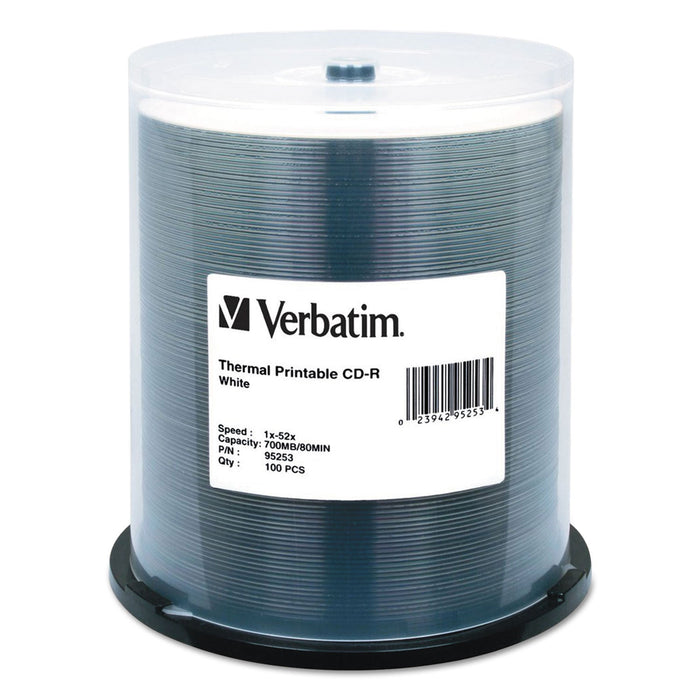 Verbatim CD-R DataLifePlus Printable Recordable Disc, 700 MB/80 min, 52x, Spindle, White, 100/Pack