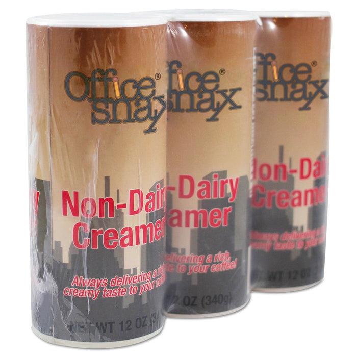 Office Snax Reclosable Powdered Non-Dairy Creamer, 12 oz Canister, 3/Pack