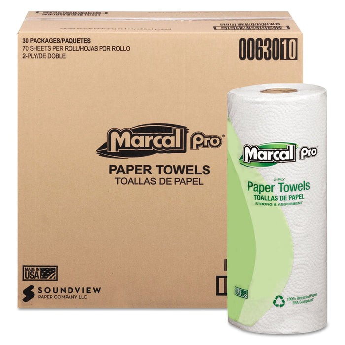 Marcal PRO 100% Premium Recycled Kitchen Roll Towels, 2-Ply, 11 x 9, White, 70/Roll, 30 Rolls/Carton