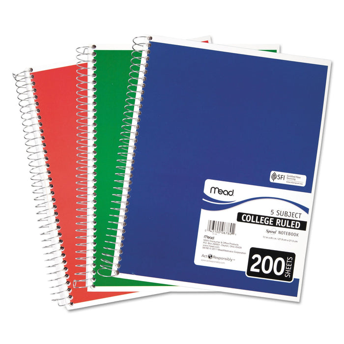 Mead Spiral Notebook, 5 Subject, Medium/College Rule, Randomly Assorted Covers, 11 x 8, 200 Sheets