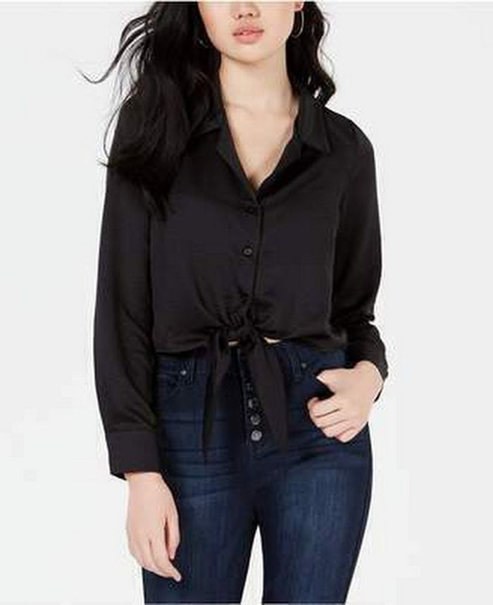 Love, Fire Juniors Button-Front Tie-Hem Shirt, Size Large by Vanessa Jane