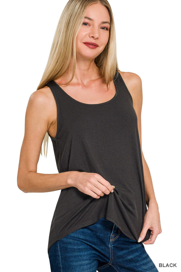 Flowy Hem Rayon Sleeveless Tank Top: Black by Boutique 23