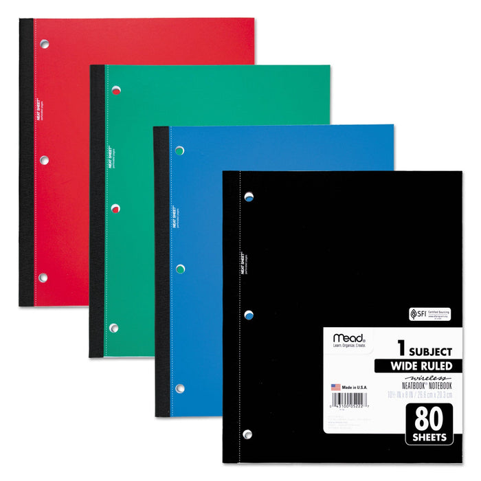 Mead Wireless Neatbook Notebook, 1 Subject, Wide/Legal Rule, Randomly Assorted Covers, 10.5 x 8, 80 Sheets